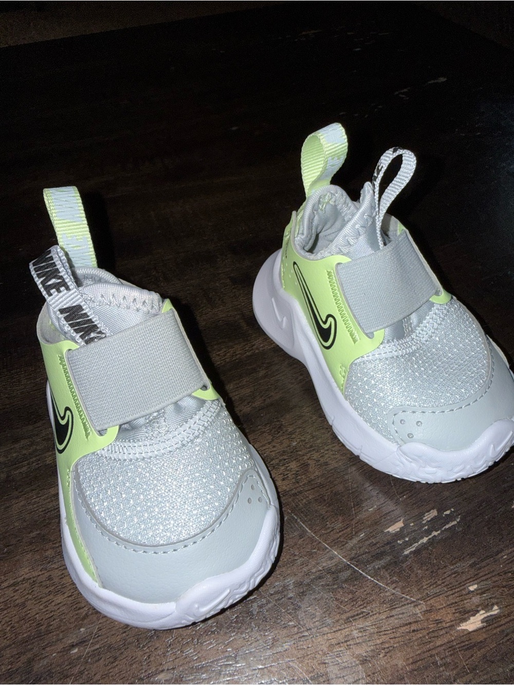 Nike Kids Grey and Volt Hook-and-Loop Athletic Sneakers